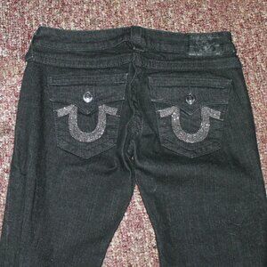 New $199 True Religion Black Billy Sequin Pocket Boot Cut Low Rise Jeans